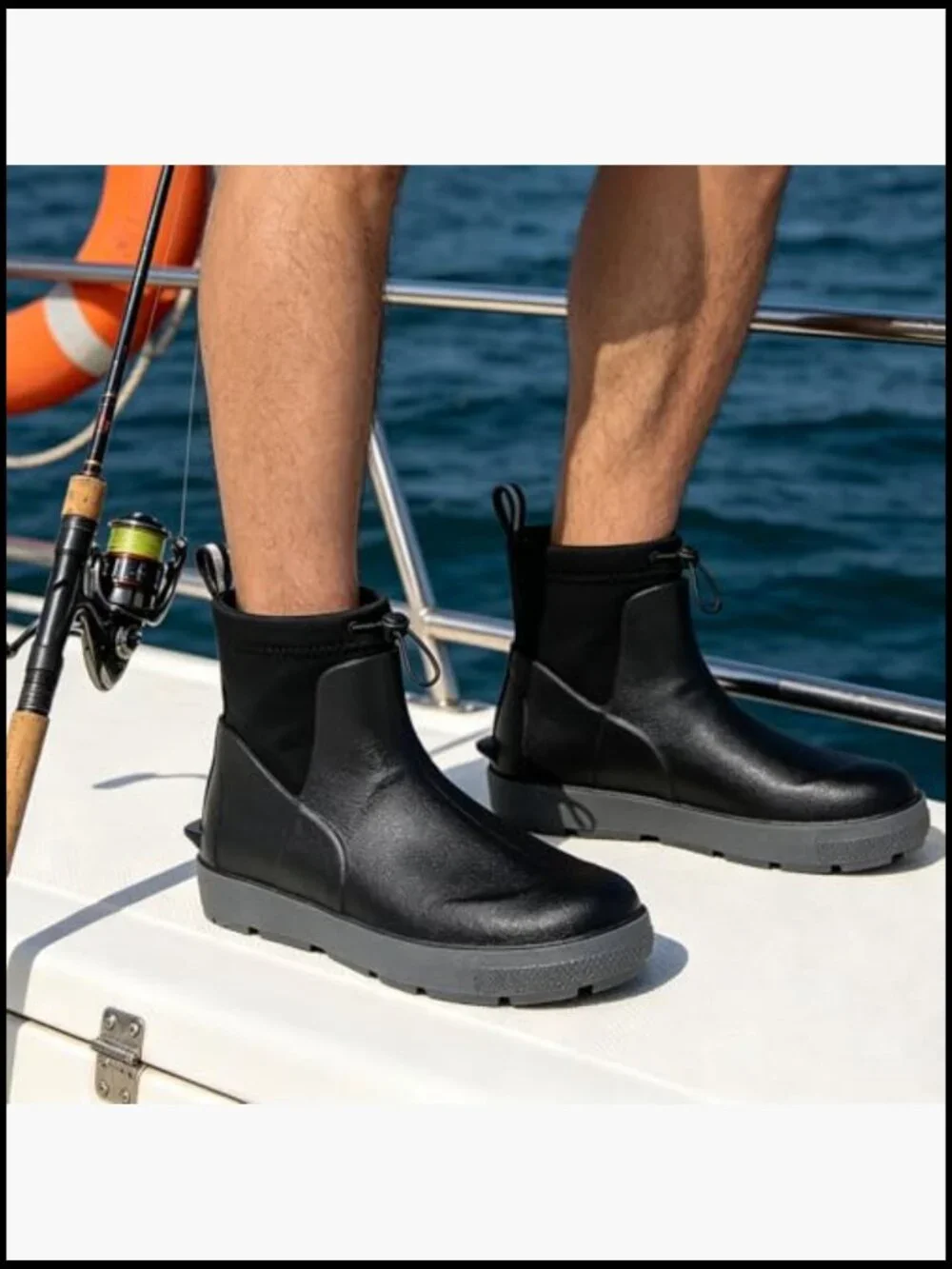 Men's Waterproof Rain Boots Ankle Deck Shoes Non-Slip Rubber Fishing Work